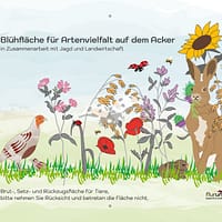 Bestellen SIe bei flurundnatur das Hinweisschild mit Rebhuhn und Feldhase