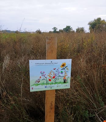 flurundnatur - ehrenamtliches Blühstreifenschild für das Feldflurprojekt "Rheinauen bei Trebur"