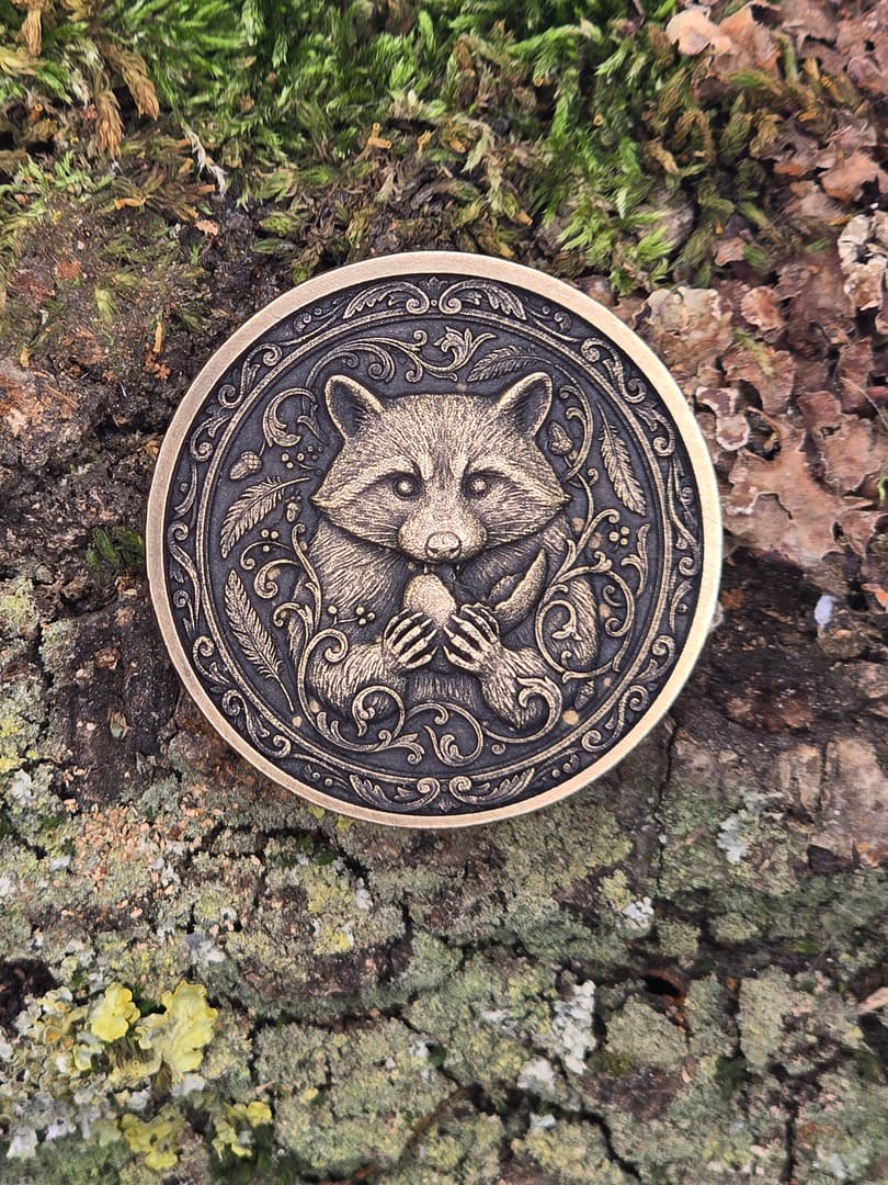 Münze Waschbär mit Ei 32 mm