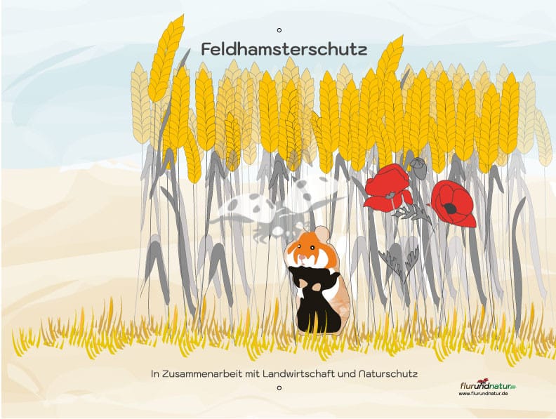 Schild Blühfläche für Artenvielfalt / Landwirtschaft und Naturschutz mit  Rebhuhn & Feldhamster